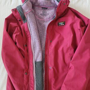 L.L. Bean Women's Sweater Fleece 3-in-1 Hooded Jacket Size M Dark Pink Mauve